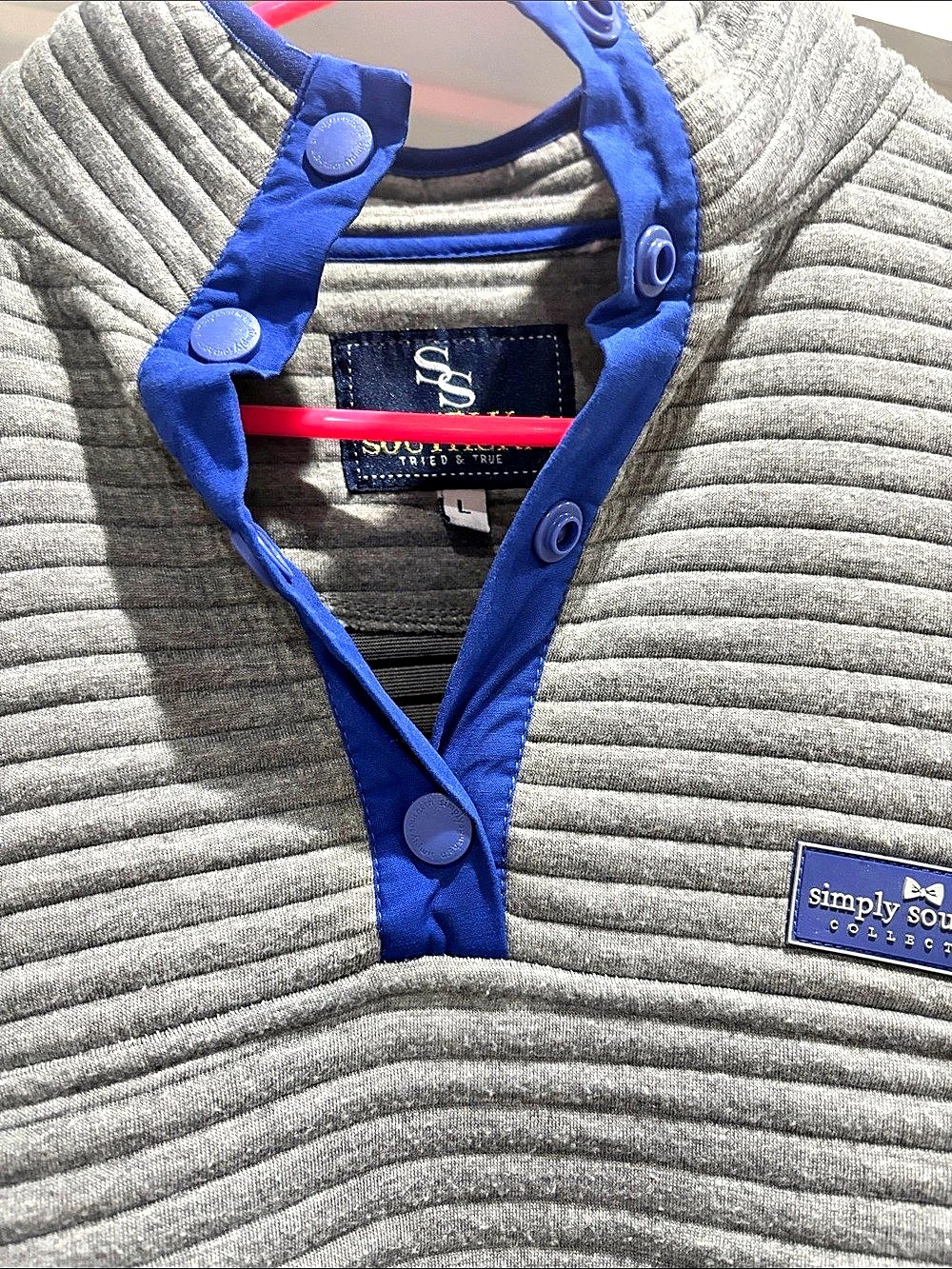 Simply Southern Ribbed Snap Pullover Gray & Blue - Picture 2 of 3